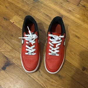 Red and Black Sneakers with White Laces